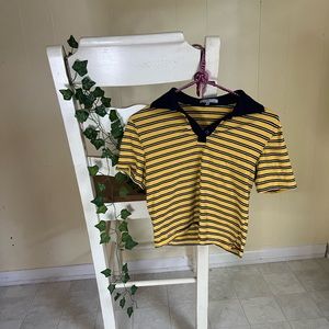 Yellow and Dark Blue Striped Crop Top